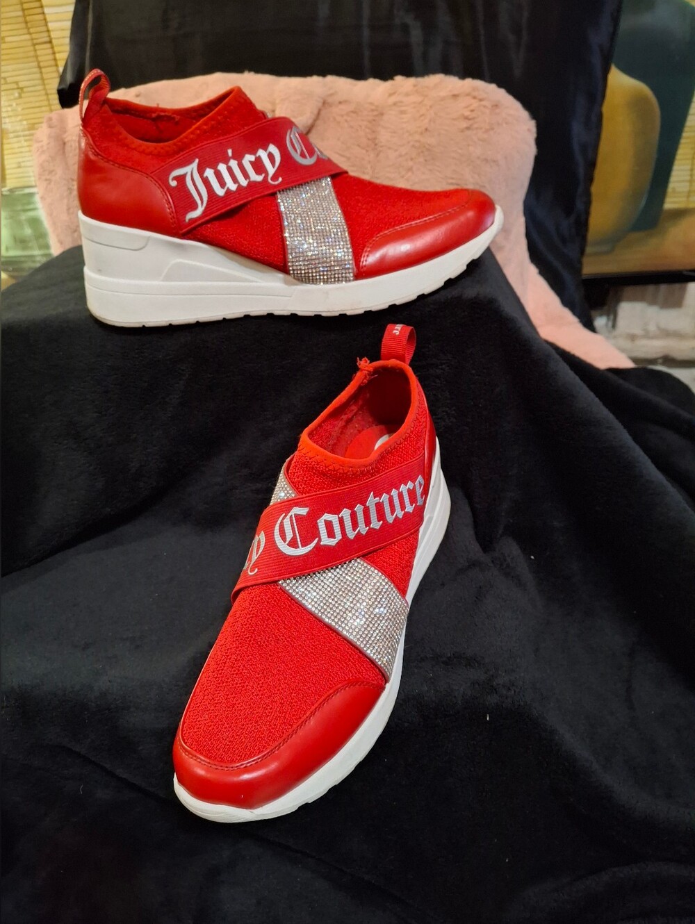Juicy Couture Red Crystal-Accent Wedge Sneakers